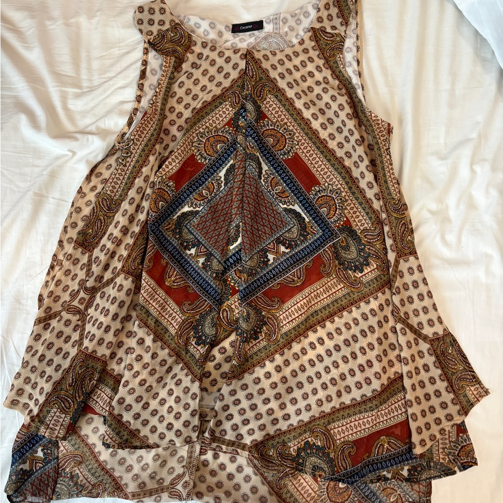 Cocomo Brown and Cream Asymmetrical Sleeveless Tunic